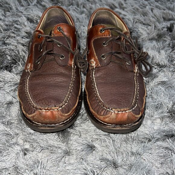 LL Bean Boat Shoes Men 8.5 D Brown Leather Loafer Preppy - Picture 7 of 11